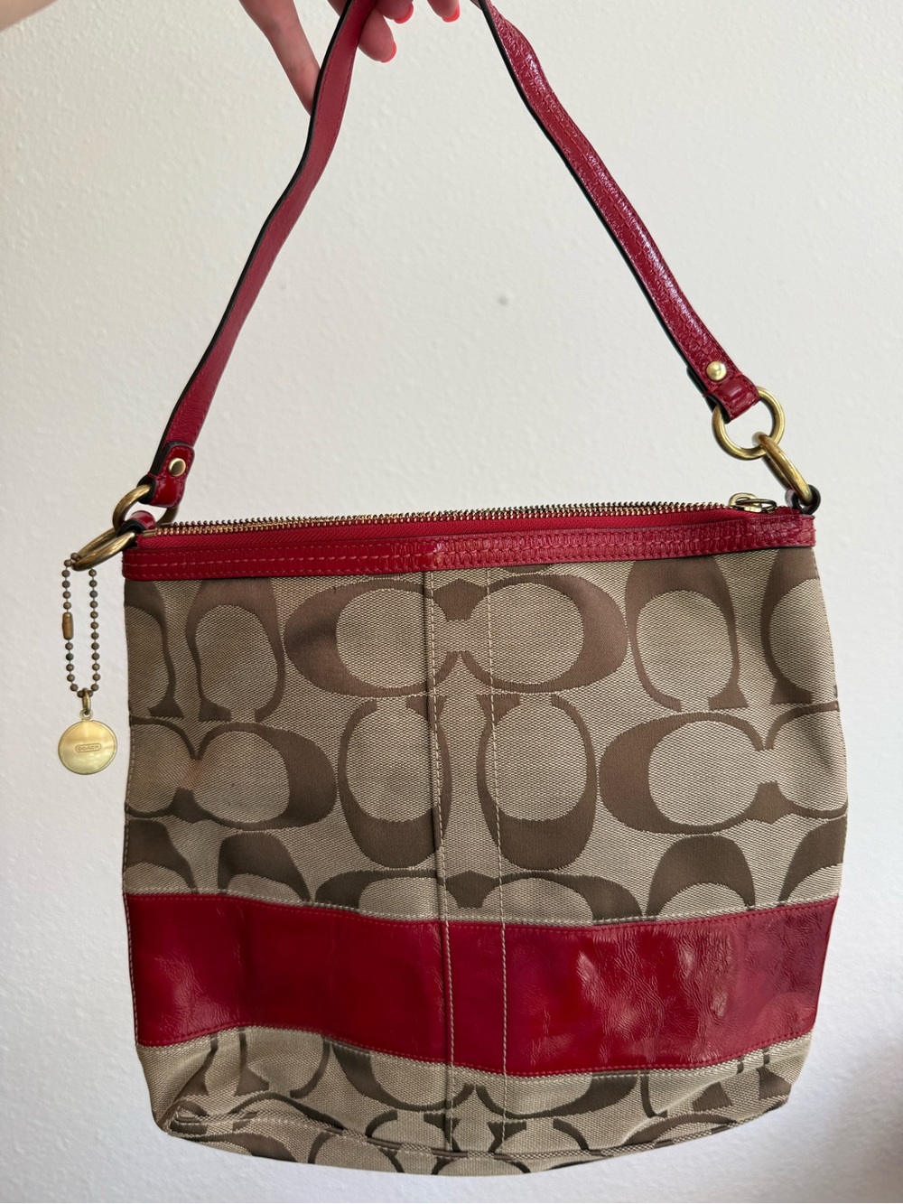 Coach Vintage Signature Canvas Hobo Bag in Red and Brown